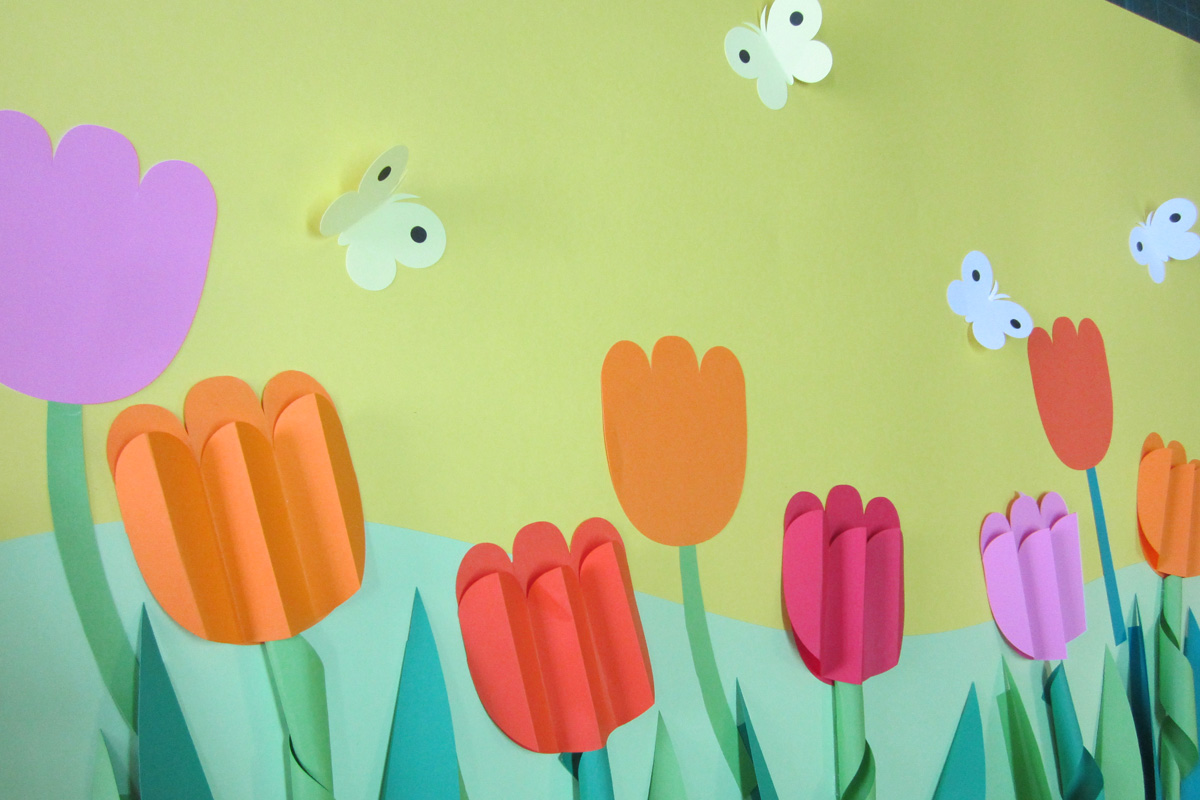 色画用紙で作る簡単でかわいい4月の壁面掲示物 チューリップ 図工人